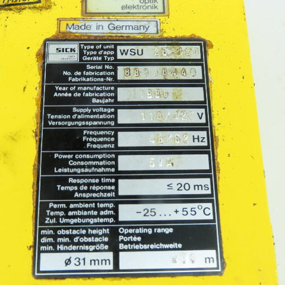 SICK WSU 26-120 Single-Beam Photoelectric Light Barrier Sender 110/120V
