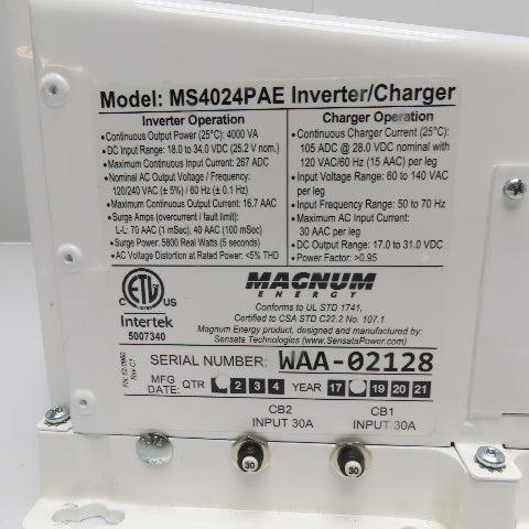 Magnum Energy MS4024PAE Pure Sine Wave Inverter Charger 4000W 24VDC 120/240VAC