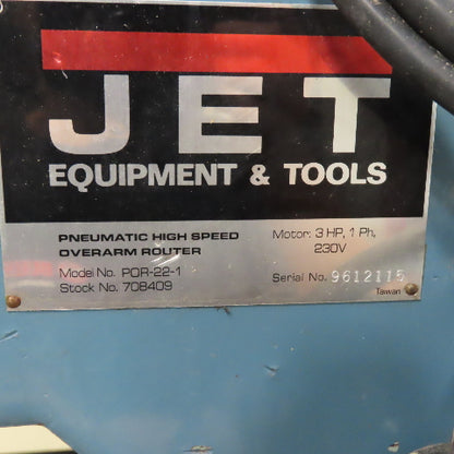 JET 708409 POR-22-1 Pneumatic High Speed Overarm Router 230V 1Ph Missing Table