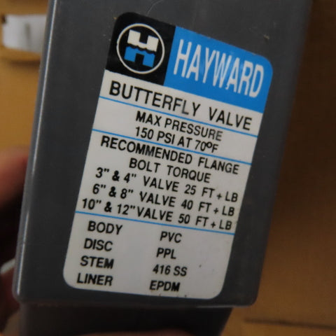 Hayward 8" PVC Butterfly Valve 150 PSI PPL Disc EPDM Liner 416 SS Lever Handle