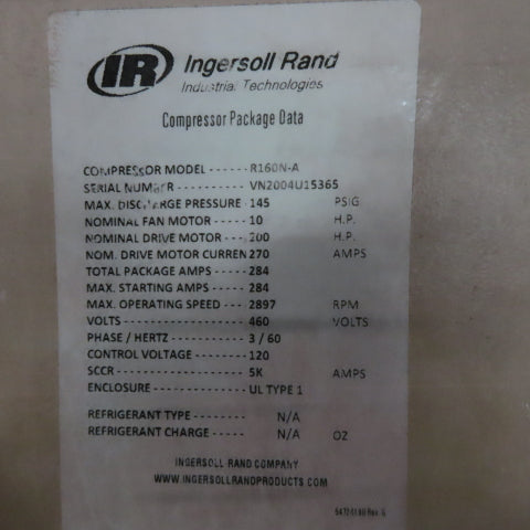Ingersoll Rand R160N-A Nirvana VSD 160kW Rotary Screw Air Compressor 480V Tested