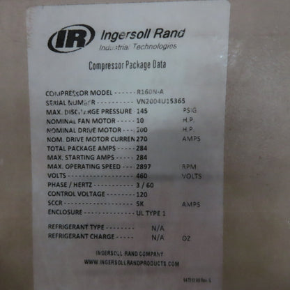 Ingersoll Rand R160N-A Nirvana VSD 160kW Rotary Screw Air Compressor 480V Tested