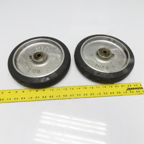 R&K 10" x 2" Rubber Over Cast Aluminum Wheel 5/8 Bearing Bore Lot Of 2