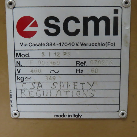 SCMI SI 12 PS Tilting Arbor Table Saw 460V 3Ph 60Hz 4.8kW 90-45° Bevel Tested