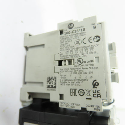 Allen-Bradley 100-C16*10 16A 120V Coil Contactor w/ 193-1EFDB Overload Relay