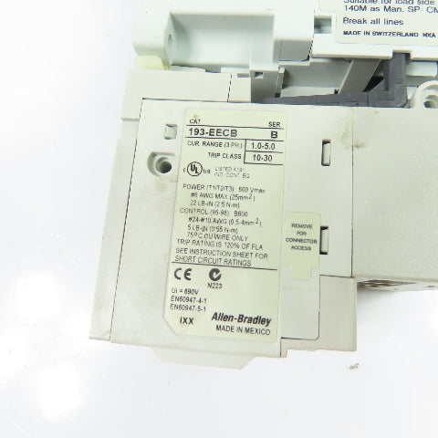 Allen-Bradley 100-C09*10 9A 600V Contactor 120V Coil w/ 193-EECB Relay 1-5A