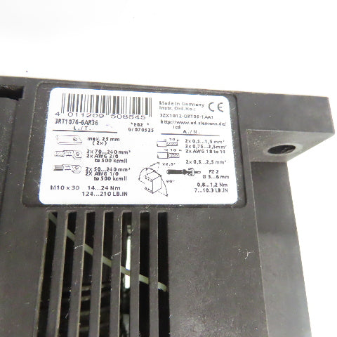 Siemens 3RT1076-6AR36 Sirius 500A 3-Pole Power Contactor 440-480V Coil