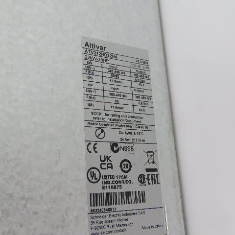 Schneider Electric ATV212HD22N4 30HP Variable Speed AC Drive VFD 380-480V 3Ph