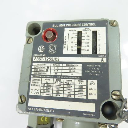 Allen-Bradley 836T-T252JX9 Pressure Control Switch 0-75PSI Ser A 600V