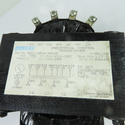Dongan NSC-30H6-0960 750VA 1Ph Transformer 190/575V Pri 110/120V Sec