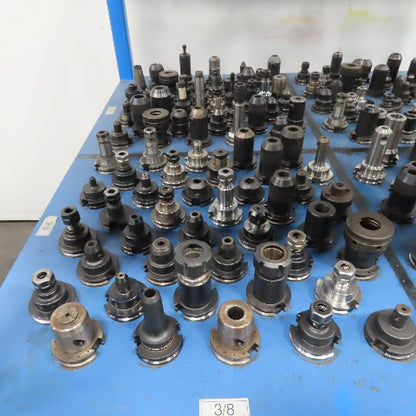 Misc. Lot CAT 40 Tool Holders ER Weldon Facemill On Storage Cart 200+ Tools