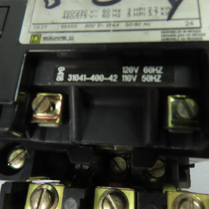 Square D 8536SBG2S NEMA Size 0 Motor Starter 120V Coil 600V Max