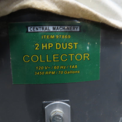 Central Machinery 97869 2HP 70 Gallon Dust Collector 120V 1Ph 3450RPM