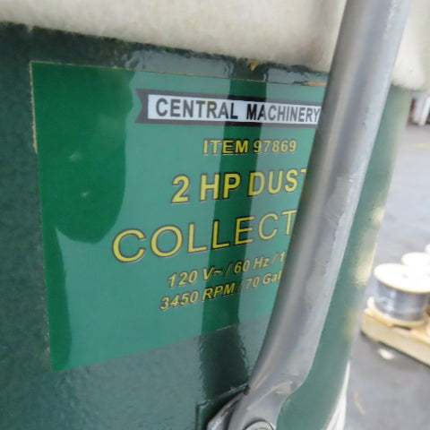 Central Machinery 97869 2HP 70 Gallon Dust Collector 120V 1Ph 3450RPM