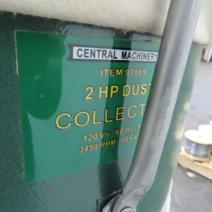 Central Machinery 97869 2HP 70 Gallon Dust Collector 120V 1Ph 3450RPM