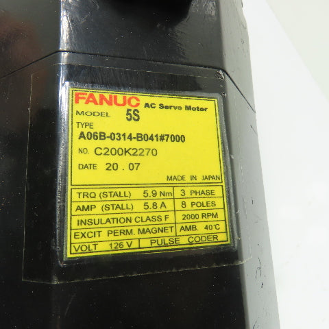 Fanuc A06B-0314-B041#7000 AC Servo Motor 126V 3Ph 2000RPM 8-Pole
