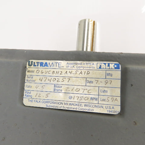 Falk Ultramite 06UCBN2A4.5AID 7.5HP Gear Motor 213TC Fr. 4.5:1 Ratio 1750RPM 3Ph