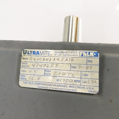 Falk Ultramite 06UCBN2A4.5AID 7.5HP Gear Motor 213TC Fr. 4.5:1 Ratio 1750RPM 3Ph