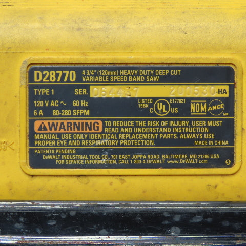 DeWalt D28770 4-3/4" Deep Cut Corded Band Saw 120V 6A Variable Speed