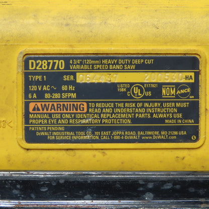 DeWalt D28770 4-3/4" Deep Cut Corded Band Saw 120V 6A Variable Speed