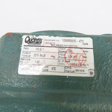 Dodge Quantis BF383CN140TC 1HP AC Gear Motor Reducer 3Ph 230/460V 26.9:1 Ratio
