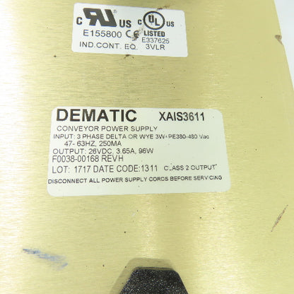 Dematic XAIS3611 Conveyor Power Supply 380-480VAC 3Ph 26VDC Output