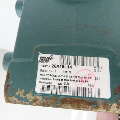Dodge Tigear 26A15L14 2HP Gear Motor 208-230/460V 3Ph 15:1 Ratio 145TC Frame