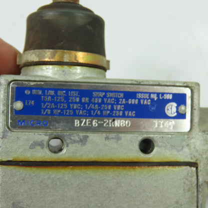 Micro Switch BZE6-2RN80 15A SPDT Roller Plunger Limit Switch 600VAC