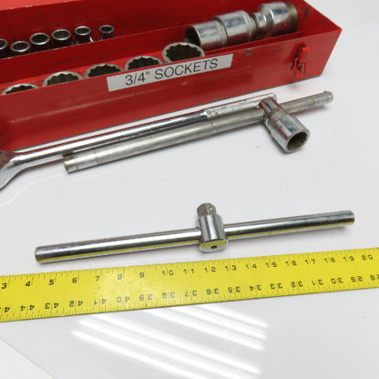 Snap-On 3/4" Drive 12 Point 17 Sockets Ratchet Extensions Breaker Bar Mixed Set