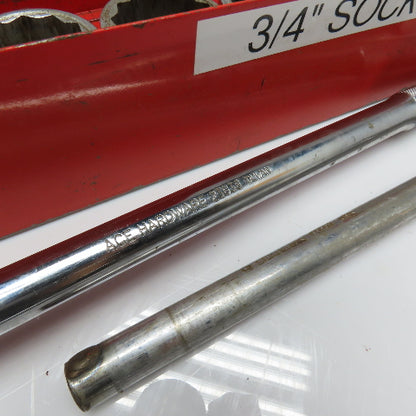 Snap-On 3/4" Drive 12 Point 17 Sockets Ratchet Extensions Breaker Bar Mixed Set