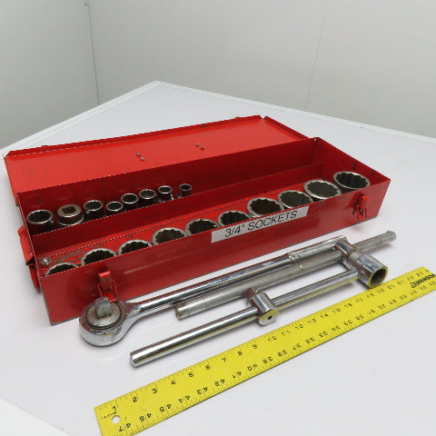 Snap-On 3/4" Drive 12 Point 17 Sockets Ratchet Extensions Breaker Bar Mixed Set