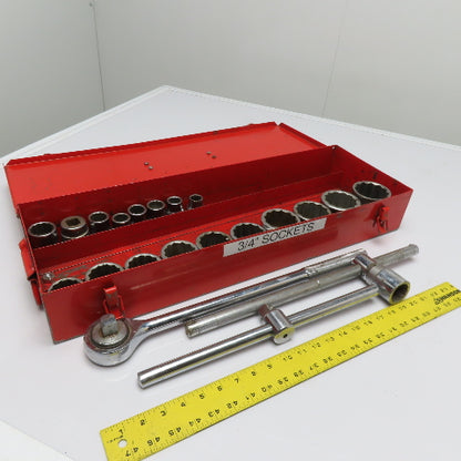Snap-On 3/4" Drive 12 Point 17 Sockets Ratchet Extensions Breaker Bar Mixed Set