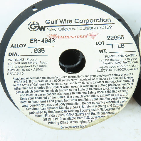 Gulf Wire ER-4043 .035" Aluminum MIG Welding Wire 1 Lb & 11 Oz Spools