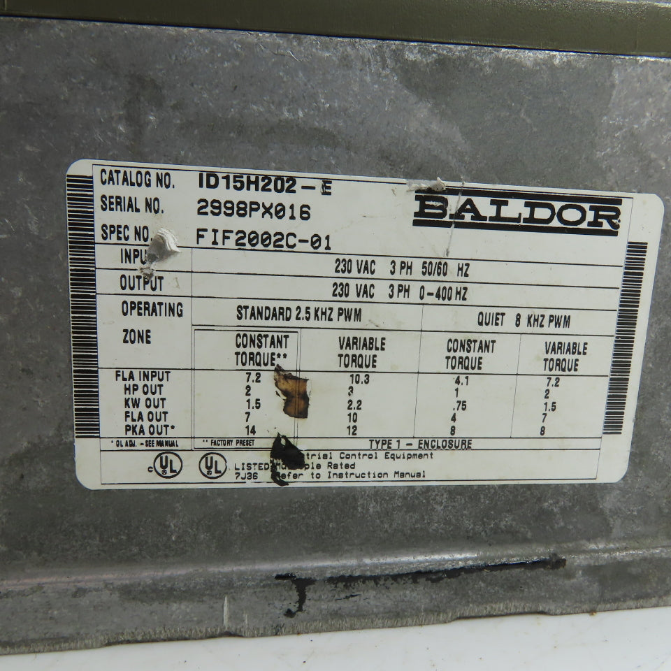 Baldor ID15H202-E 2/3HP AC Adjustable Speed Drive 230VAC 3Ph 0-400Hz Output