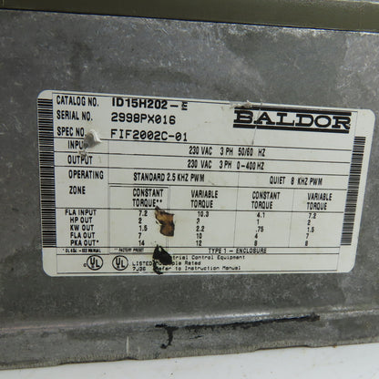 Baldor ID15H202-E 2/3HP AC Adjustable Speed Drive 230VAC 3Ph 0-400Hz Output