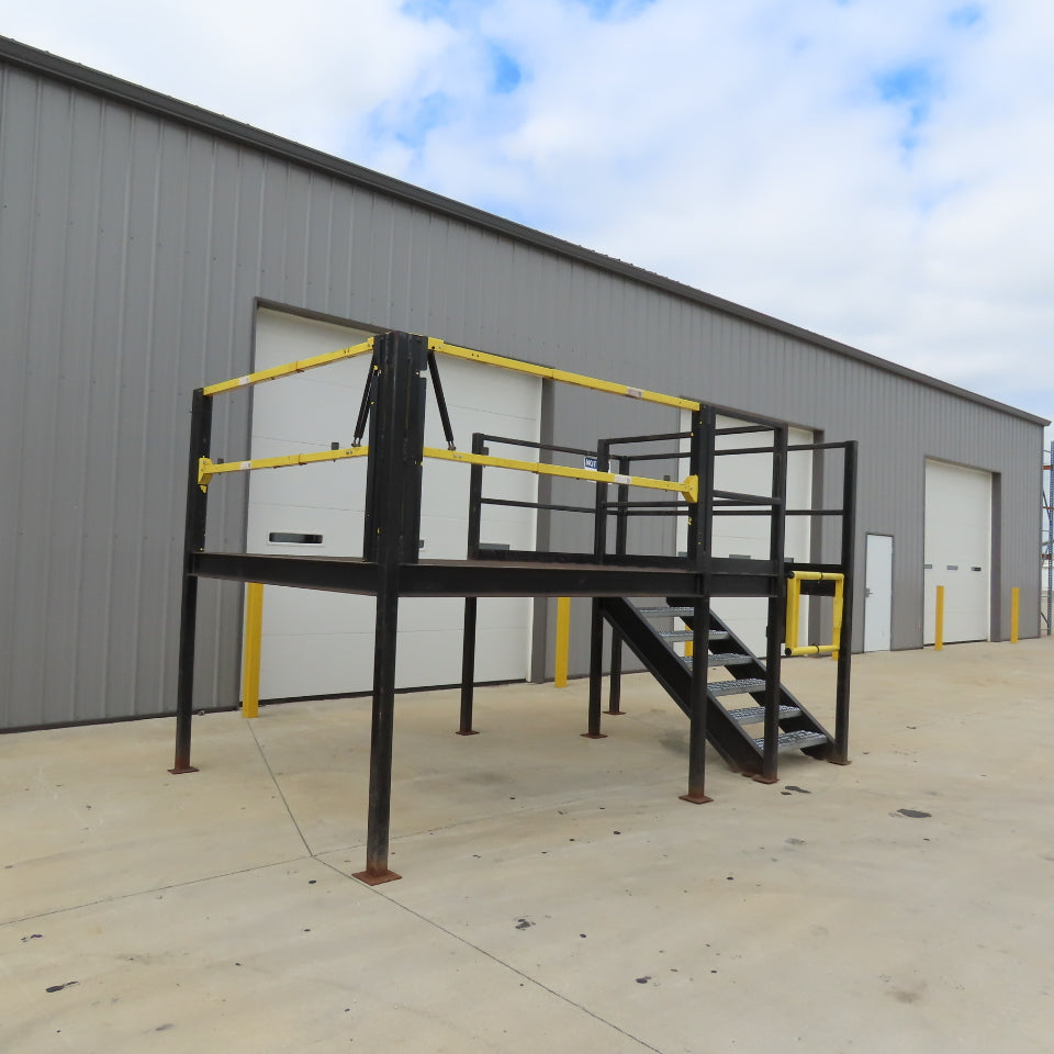 14' x 8' Steel Mezzanine Work Platform Deck W/ Loading Gates 56" Deck Height