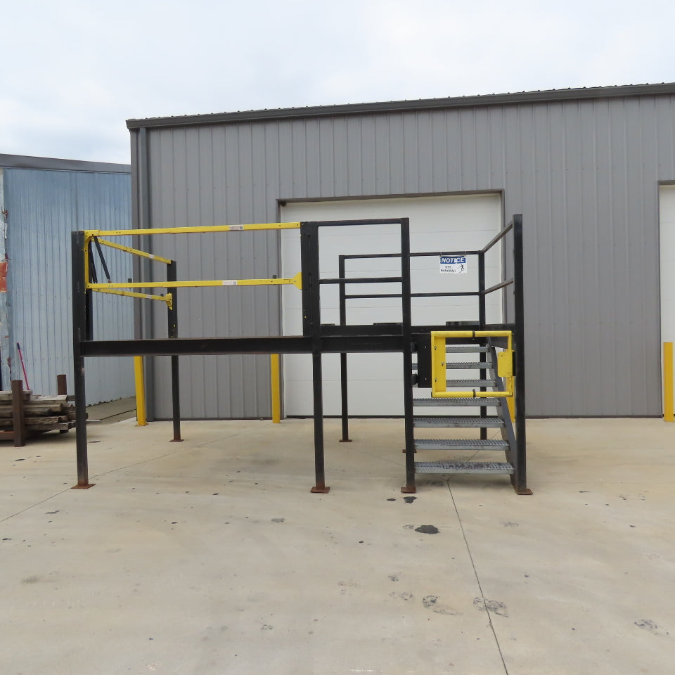 14' x 8' Steel Mezzanine Work Platform Deck W/ Loading Gates 56" Deck Height