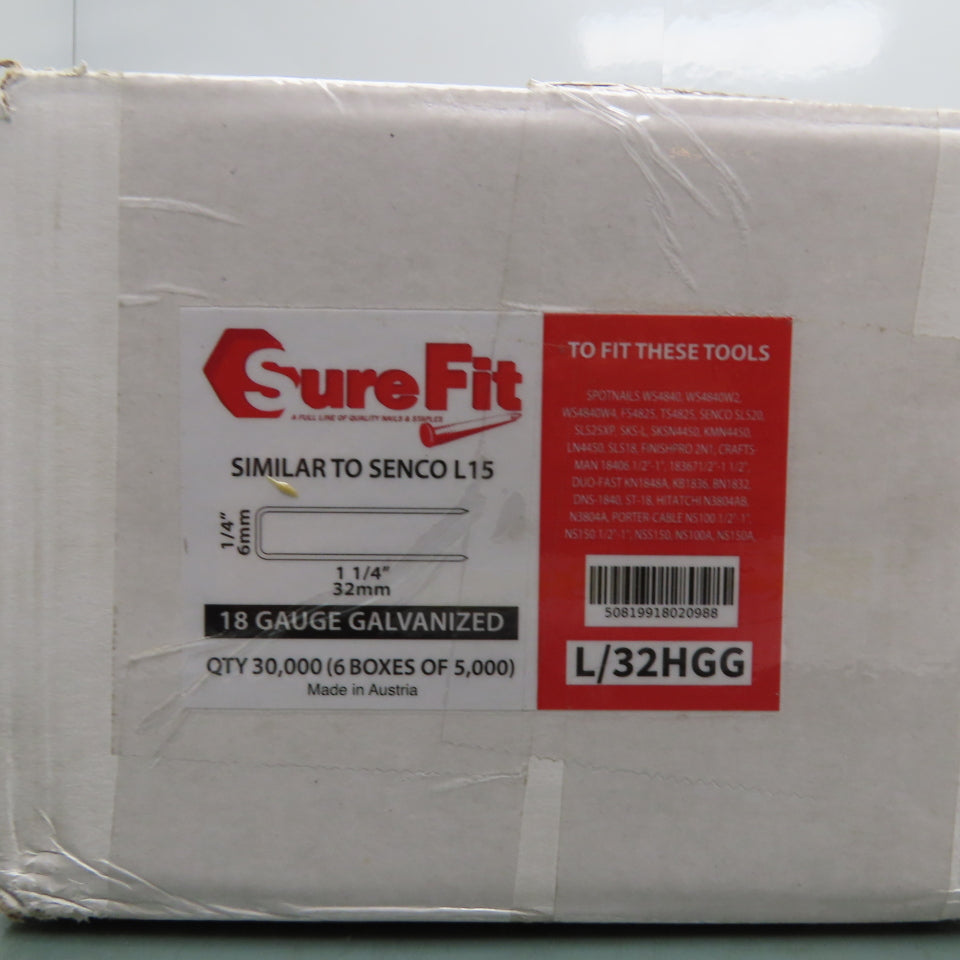 Sure Fit L/32HGG 18 Gauge Galvanized Staples 1/4" Crown 1-1/4" 32mm