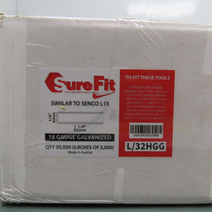 Sure Fit L/32HGG 18 Gauge Galvanized Staples 1/4" Crown 1-1/4" 32mm