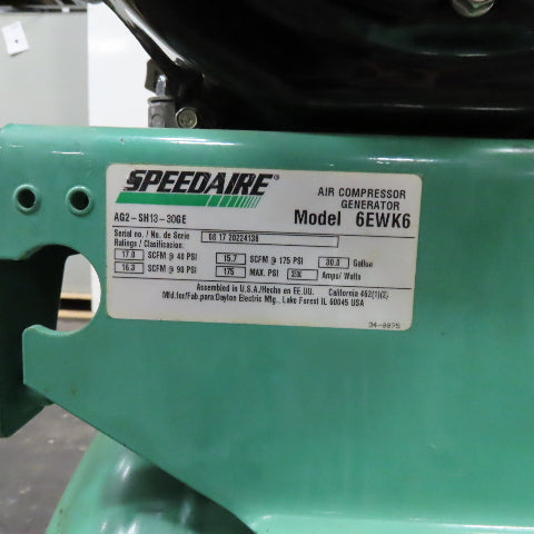Speedaire AG2-SH13-30GE 6EWK6 30 Gal Air Compressor Generator Honda GX390 3500W
