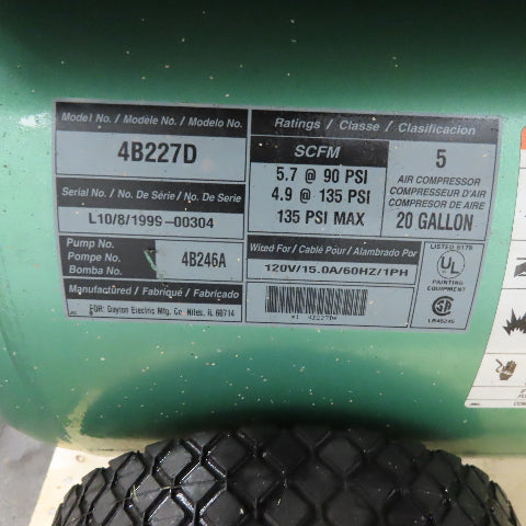 Speedaire 4B227D Portable Air Compressor 20 Gal 115/230V 1Ph