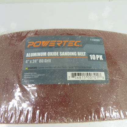 Powertec 110090 4" x 24" 80 Grit Aluminum Oxide Sanding Belt (10 Pk)