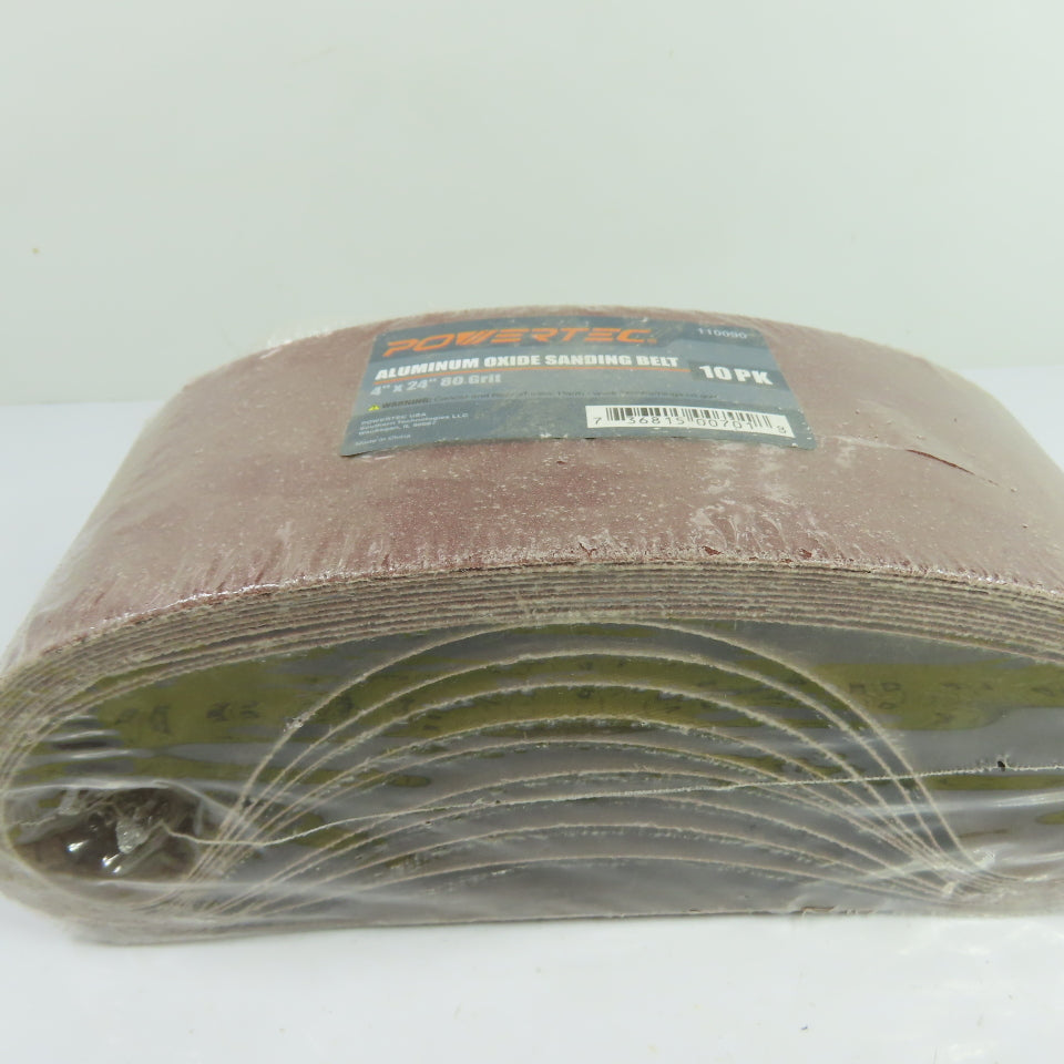Powertec 110090 4" x 24" 80 Grit Aluminum Oxide Sanding Belt (10 Pk)