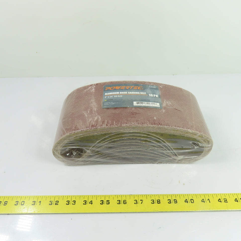Powertec 110090 4" x 24" 80 Grit Aluminum Oxide Sanding Belt (10 Pk)