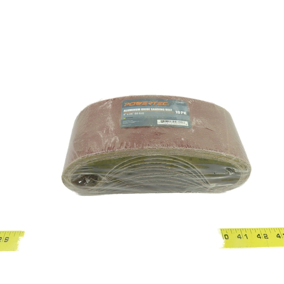 Powertec 110090 4" x 24" 80 Grit Aluminum Oxide Sanding Belt (10 Pk)