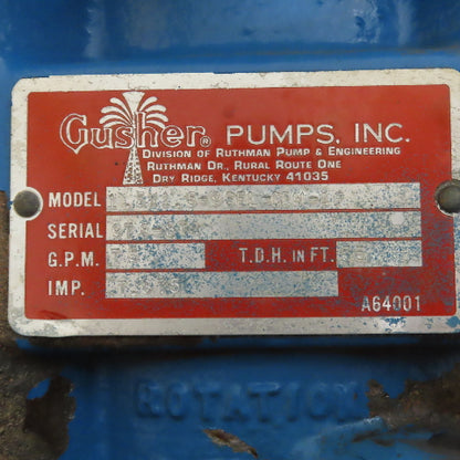 Gusher 1.5X1.5-9SE EL-CDM-AP 3HP Vertical End Suction Pump 75GPM 55' TDH 3Ph