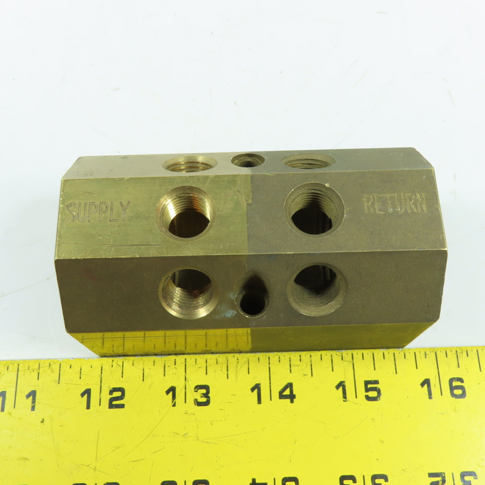RM DSM 5-5 1/4" NPT x 1" NPT Brass Hydraulic Manifold Block Supply Return