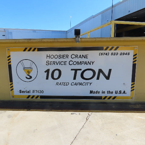 Hoosier Crane 10 Ton Top Running Overhead Bridge Crane 460V 3Ph 38' 9" Span