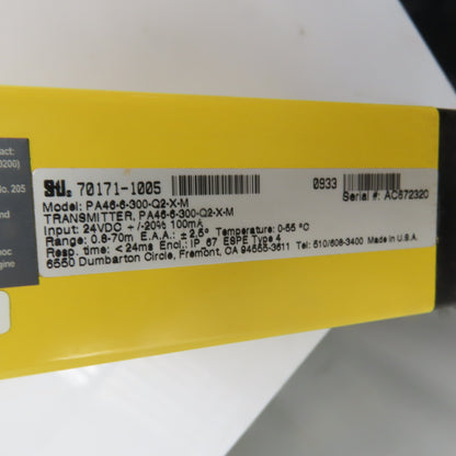 STI PA46-6-300-Q2-X-M Perimeter Access Safety Light Curtain Transmitter 24VDC