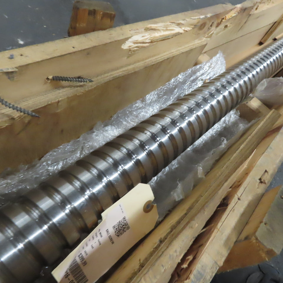 Mazak 65mm OD Single Start 20mm Lead Ball Screw 138-1/2"OAL 106" Screw Length